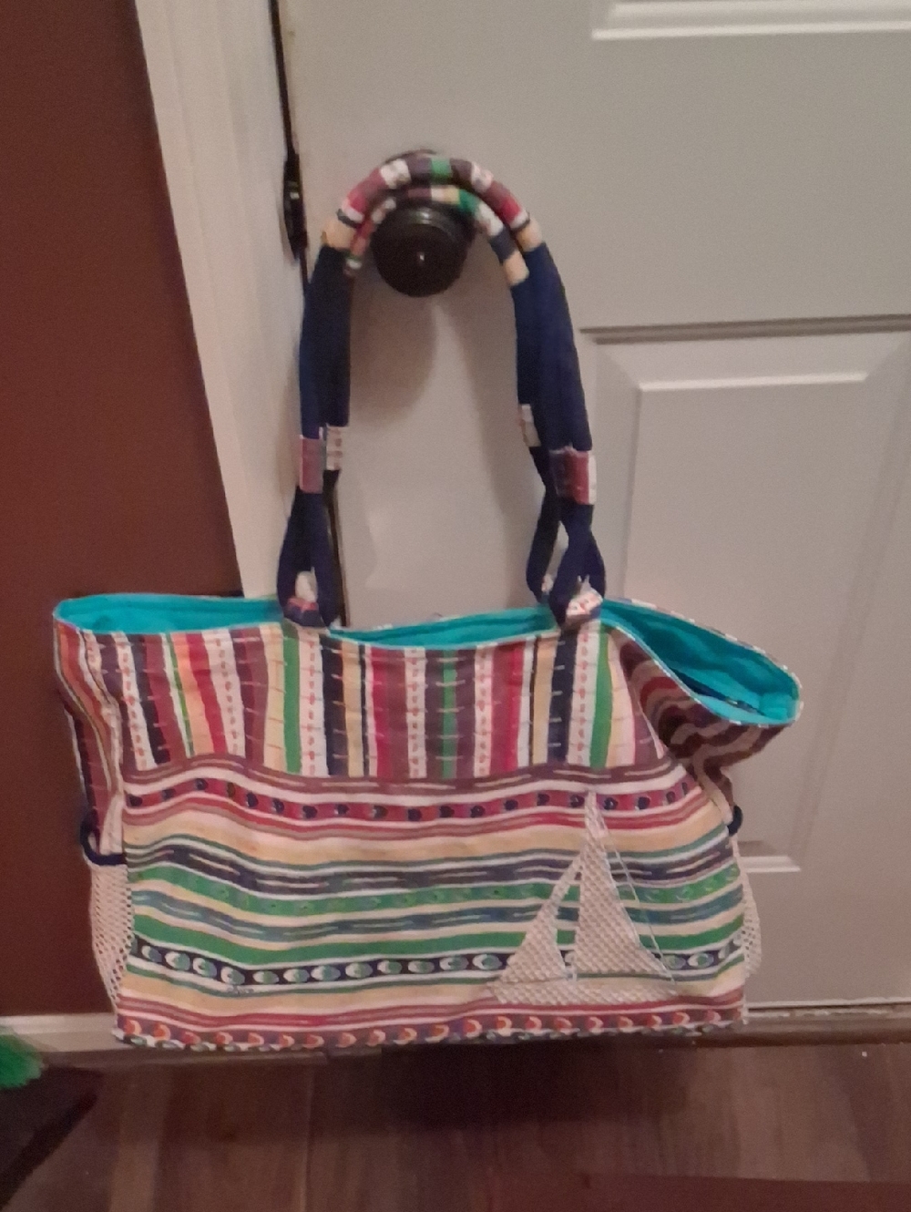 Striped Multicolor Sailboat Motif Sun N Sand Roomy Beach Bag